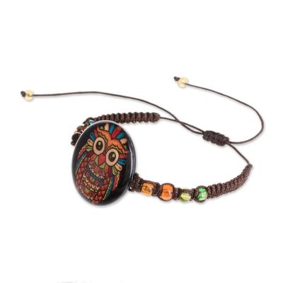Alternate image for Owl-Themed Glass Beaded Macrame Pendant Bracelet Colorful Owl