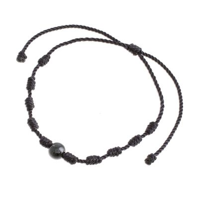Alternate image for Black Jade and Nylon Knotted Cord Adjustable Bracelet Bold Texture in Black