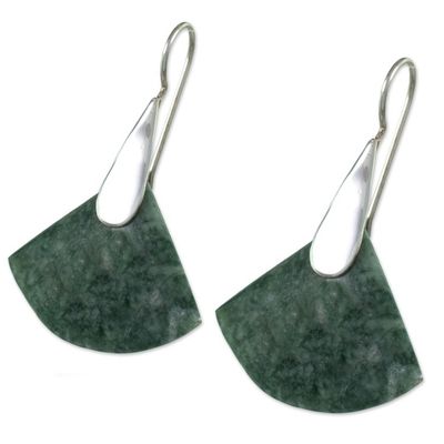Alternate image for Contemporary Silver Dangle Earrings with Guatemalan Jade Cool Green Fan