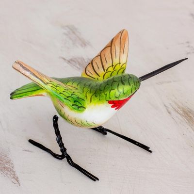Alternate image for Hand Sculpted Ceramic Ruby-Throated Hummingbird Figurine Ruby-Throated Hummingbird