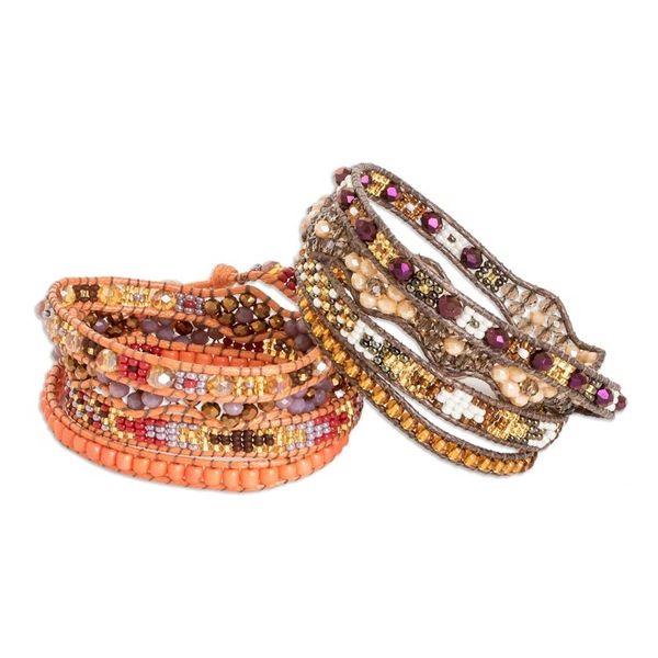 Alternate image for Two Handcrafted Beaded Positive Energy Long Wrap Bracelets Protection and Abundance