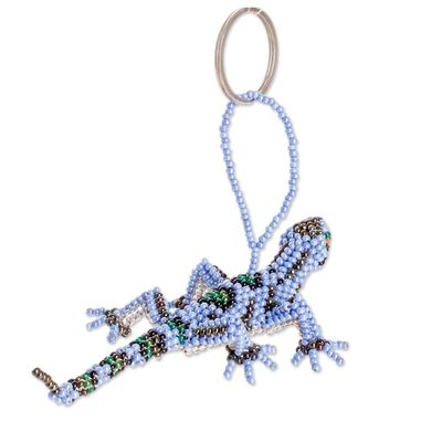 Alternate image for Handcrafted Glass Beaded Lizard Keychain in Blue Hues The Wizard Lizard