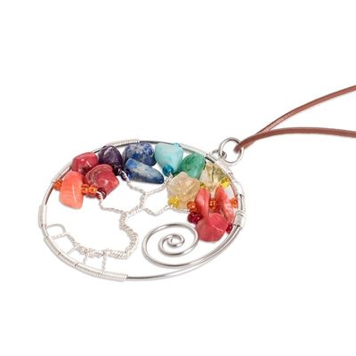 Alternate image for Nature-Themed Polished Multi-Gemstone Pendant Necklace Love Your Magical Nature
