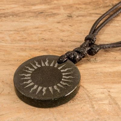 Alternate image for Black Jade Sun Pendant Necklace from Guatemala Mayan Sunlight