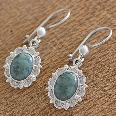 Alternate image for Jade Sterling Silver Oval Shape Dangle Earrings Guatemala Woodland Princess