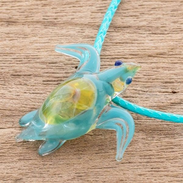 Alternate image for Art Glass Sea Turtle Pendant Necklace from Costa Rica In the Ocean