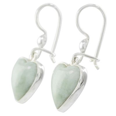 Alternate image for Sterling Silver Heart Earrings with Light Green Jade Innocent Heart