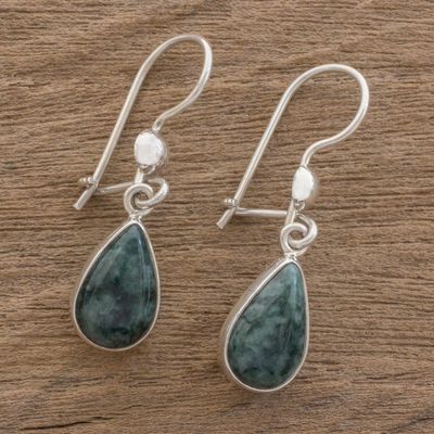 Alternate image for Drop-Shaped Jade Dangle Earrings in Dark Green Dark Green Tears