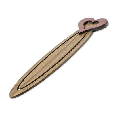 Alternate image for Handcrafted Recycled Teak Heart Theme Bookmark Book Lovers