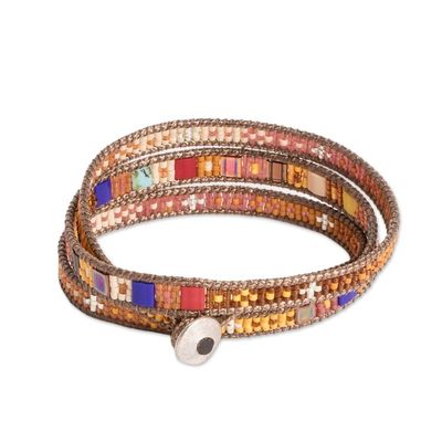 Alternate image for Beaded Wrap Bracelet Multicolor Multi Cord from Guatemala Colorful Dance