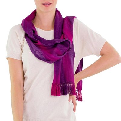 Alternate image for Purple Fuchsia Lilac Guatemalan Scarf Rayon Iridescent Purple