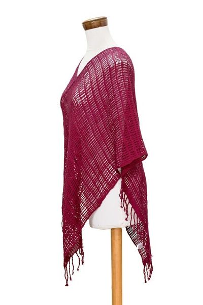 Alternate image for Handloomed Cotton Poncho Fresh Berry