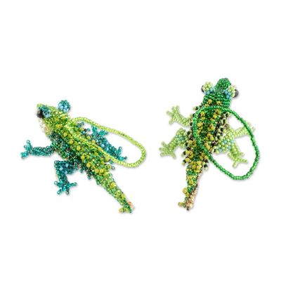 Alternate image for Green Glass Beaded Crocodile Ornaments from Guatemala Pair Green Crocodiles
