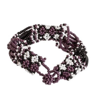 Alternate image for Hand Beaded Glass Bracelet Flower Harmony in Plum