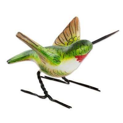 Alternate image for Hand Sculpted Ceramic Ruby-Throated Hummingbird Figurine Ruby-Throated Hummingbird
