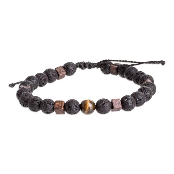 Alternate image for Mens Volcanic Stone Beaded Bracelet with Tigers Eye Jewel Inner Warrior