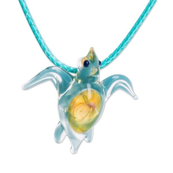 Alternate image for Art Glass Sea Turtle Pendant Necklace from Costa Rica In the Ocean