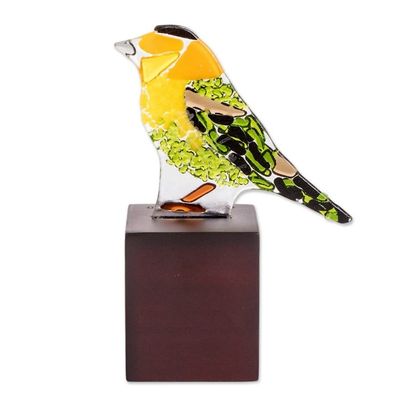 Alternate image for Art Glass Sculpture of a Wilsons Warbler from El Salvador Wilsons Warbler