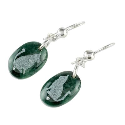 Alternate image for Sterling Silver and Jade Cat Dangle Earrings Nature of God - Cat