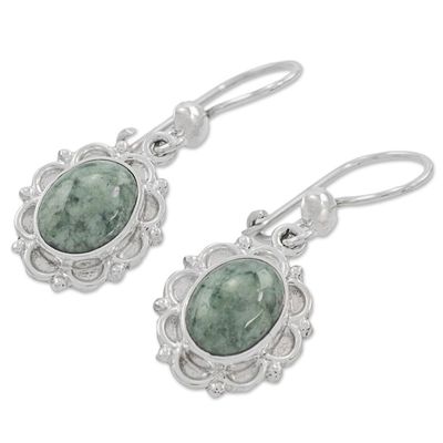 Alternate image for Jade Sterling Silver Oval Shape Dangle Earrings Guatemala Woodland Princess