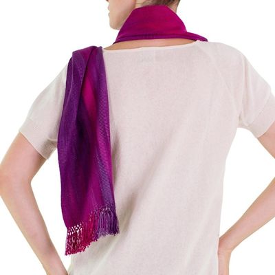 Alternate image for Purple Fuchsia Lilac Guatemalan Scarf Rayon Iridescent Purple