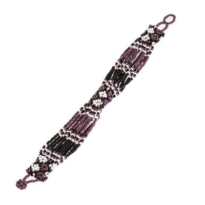 Alternate image for Hand Beaded Glass Bracelet Flower Harmony in Plum