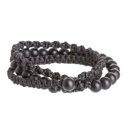 Alternate image for Handcrafted Black Macrame Wrap Bracelet with Onyx Beads Protective Shadows