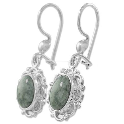 Alternate image for Jade Sterling Silver Oval Shape Dangle Earrings Guatemala Woodland Princess