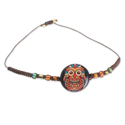 Alternate image for Owl-Themed Glass Beaded Macrame Pendant Bracelet Colorful Owl