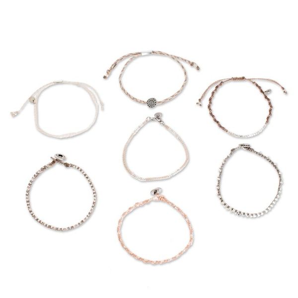 Alternate image for Glass Beaded Macrame Bracelets in Pink Set of 7 Boho Histories in Pink