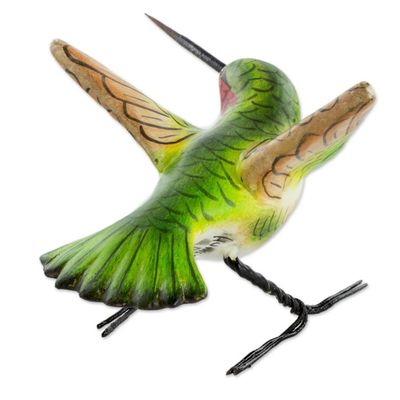Alternate image for Hand Sculpted Ceramic Ruby-Throated Hummingbird Figurine Ruby-Throated Hummingbird