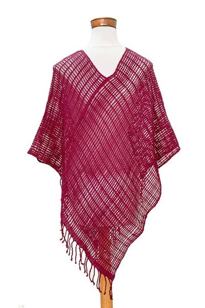 Alternate image for Handloomed Cotton Poncho Fresh Berry