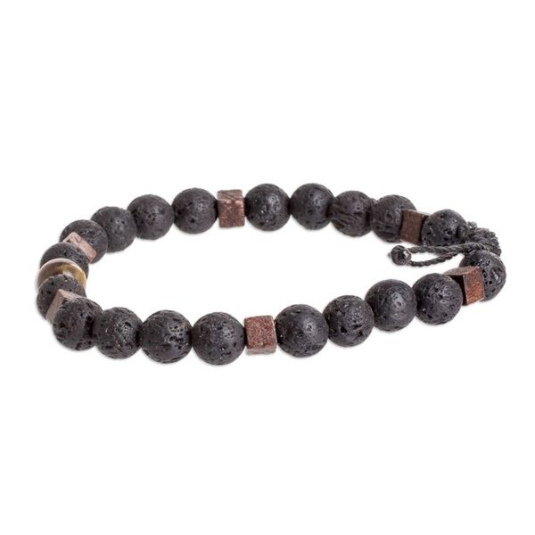Alternate image for Mens Volcanic Stone Beaded Bracelet with Tigers Eye Jewel Inner Warrior