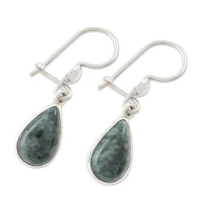 Alternate image for Drop-Shaped Jade Dangle Earrings in Dark Green Dark Green Tears