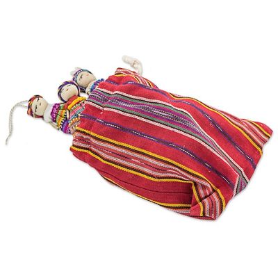 Alternate image for Hand Made Cotton Figurines and Bag Set of 12 Guatemala Worry Doll Dancers