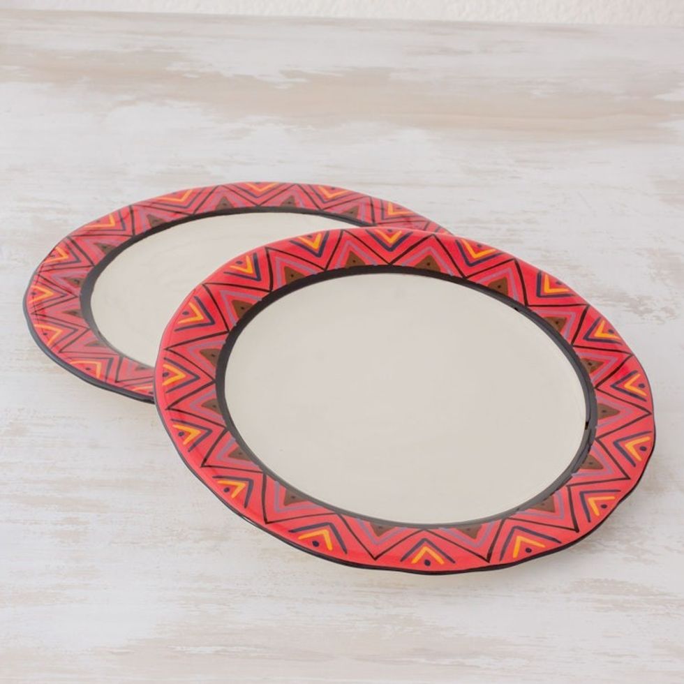 Hand Crafted Ceramic Dinner Plates With Maya Design 'Tazumal'