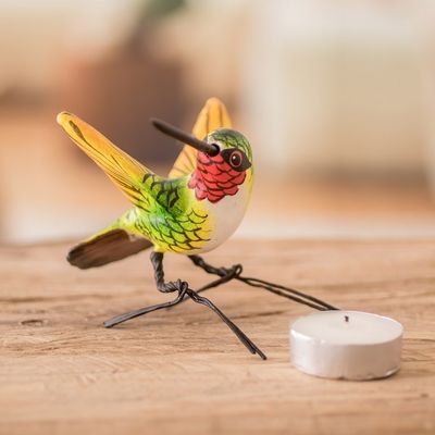 Alternate image for Hand Sculpted Ceramic Ruby-Throated Hummingbird Figurine Ruby-Throated Hummingbird