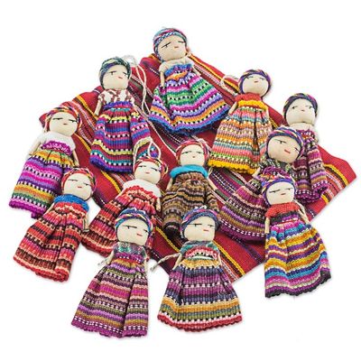 Alternate image for Hand Made Cotton Figurines and Bag Set of 12 Guatemala Worry Doll Dancers