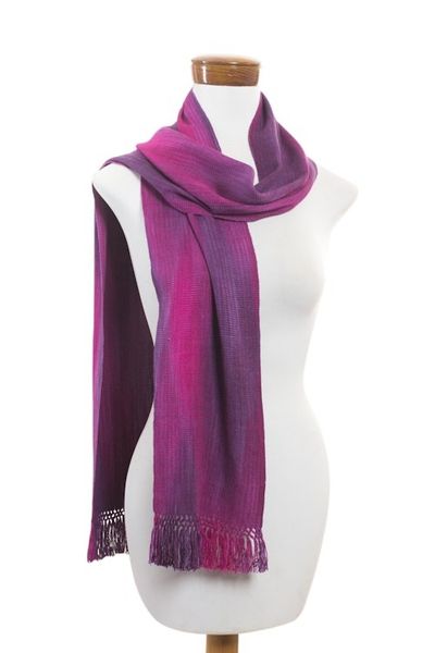 Alternate image for Purple Fuchsia Lilac Guatemalan Scarf Rayon Iridescent Purple