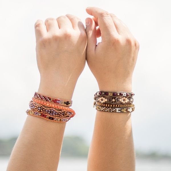 Alternate image for Two Handcrafted Beaded Positive Energy Long Wrap Bracelets Protection and Abundance