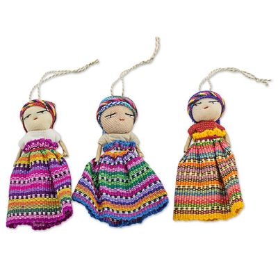Alternate image for Hand Made Cotton Figurines and Bag Set of 12 Guatemala Worry Doll Dancers
