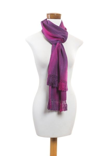 Alternate image for Purple Fuchsia Lilac Guatemalan Scarf Rayon Iridescent Purple