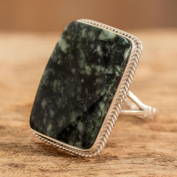 Alternate image for Collectible Modern Jade Sterling Silver Cocktail Ring Maya Princess