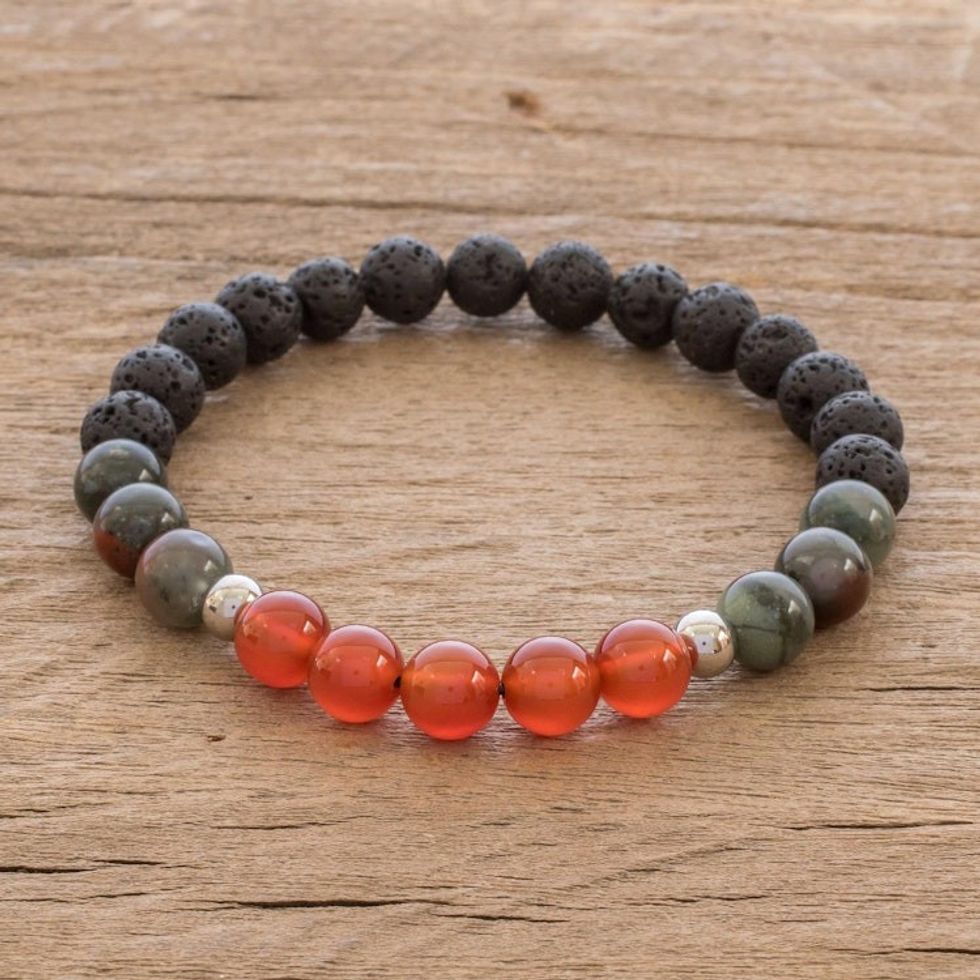 Unisex Lava Stone and Gem Stretch Bracelet 'Colors of Costa Rica'