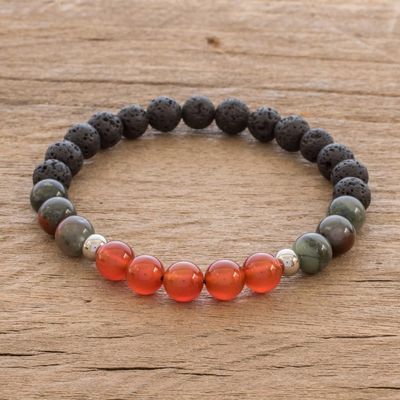 Alternate image for Unisex Lava Stone and Gem Stretch Bracelet Colors of Costa Rica