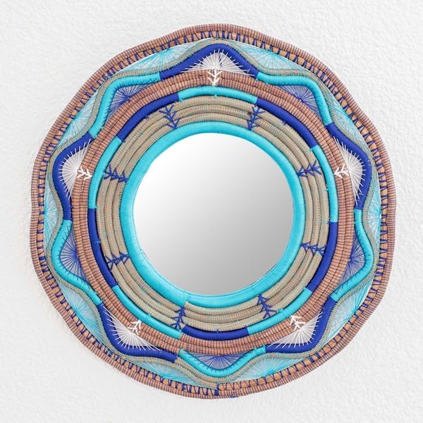 Alternate image for Pine Needle and Yarn Framed Wall Mirror from Nicaragua, Moonshine