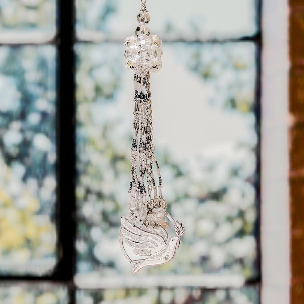 Crystal and Glass Beaded Suncatcher with Peace Pendant 'Love and Justice'