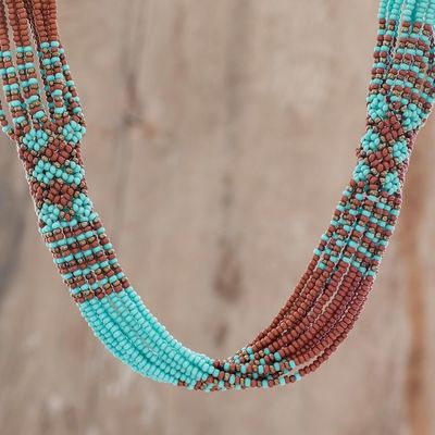 Alternate image for Brown and Turquoise Blue Glass Beaded Strand Necklace Harmonious Elegance in Brown
