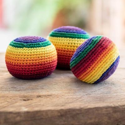 Alternate image for Striped Cotton Hacky Sacks Set of 3 Rainbow Stripes