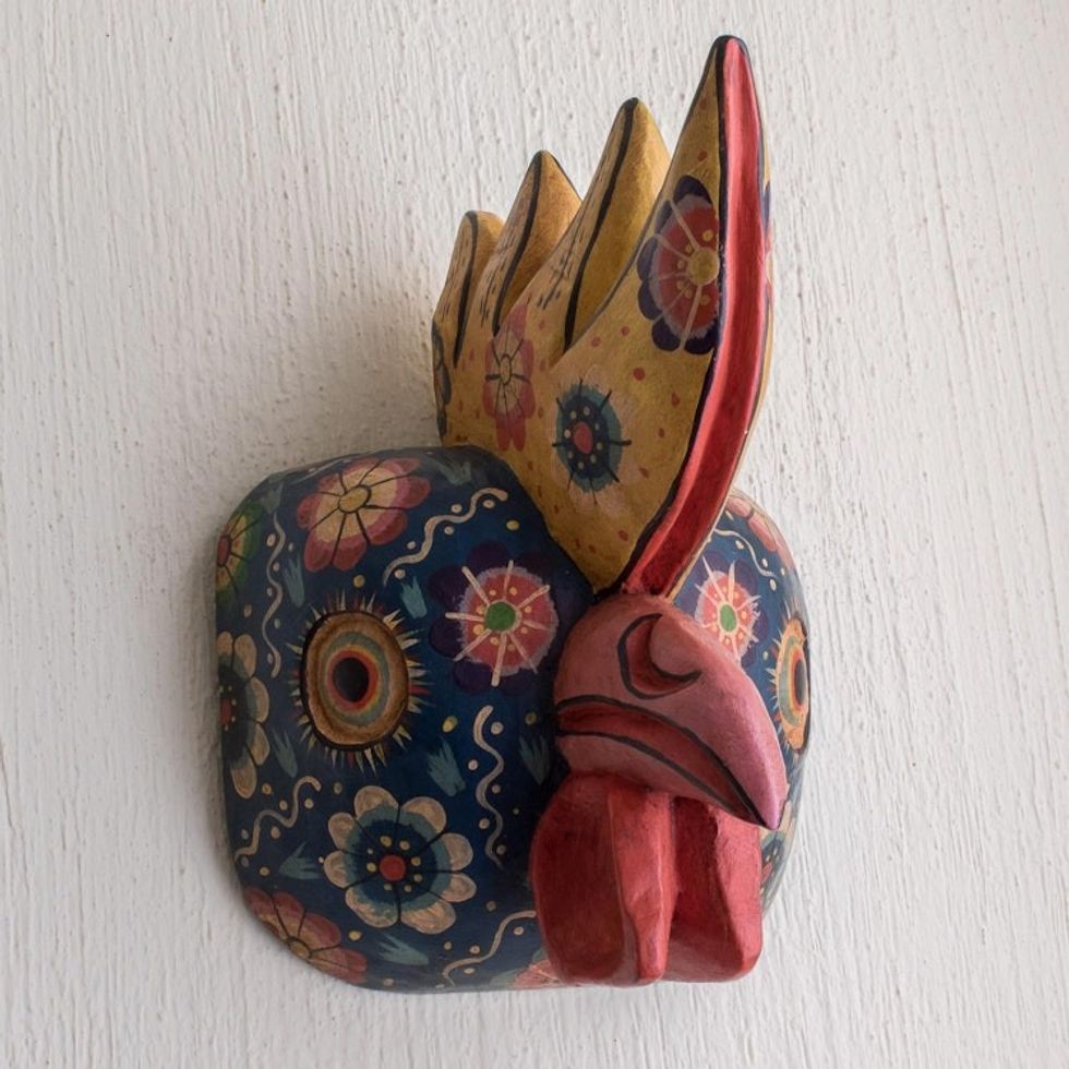 Hand Crafted Wood Rooster Folk Art Mask 'New Day'